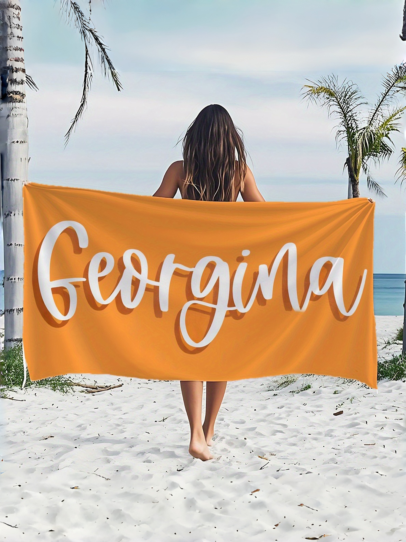 Custom Name Printed Beach Towel with Solid-Color Letter Pattern Patchwork Design